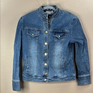 St. John Sport Denim Blue Women's Jacket with Gold Buttons and Rhinestones
